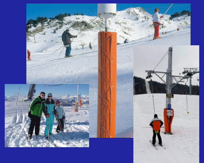 Ronde paalbeschermers op skipistes